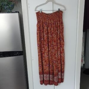 NATURAL LIFE Floral Wide Leg Pants - Orange,Burgundy and White